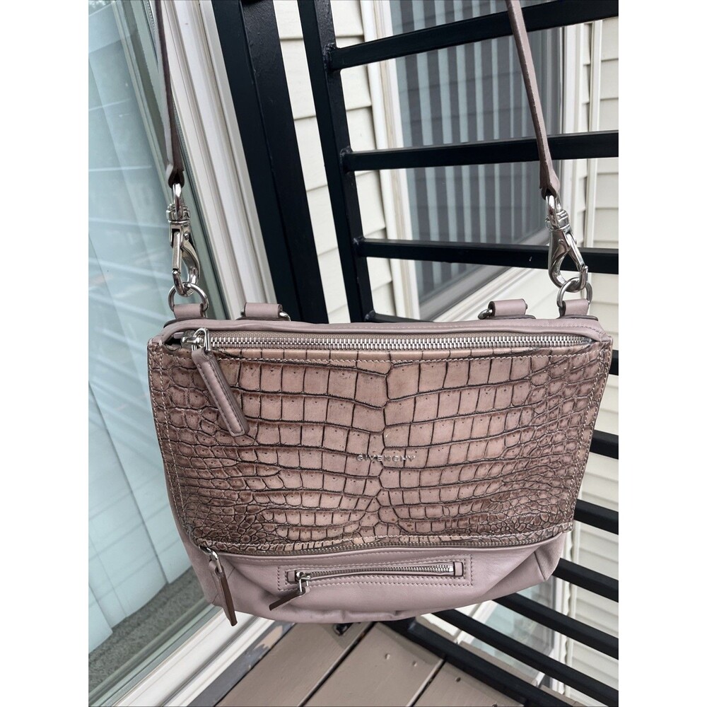 GIVENCHY Women's Crocodile Stamped-Suede Leather Medium Sized Pandora Bag Taupe - Picture 2 of 11